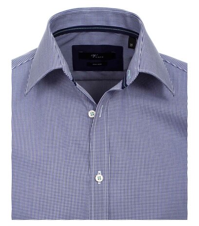 Venti Slim-Fit Mouwlengte 7 Navy Blue Geruit